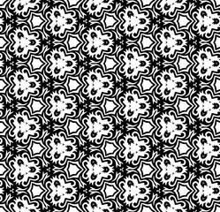 Black and white seamless abstract pattern. Background and backdrop. Grayscale ornamental design. Mosaic ornaments. Vector graphic illustration. EPS10.