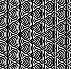Black and white seamless abstract pattern. Background and backdrop. Grayscale ornamental design. Mosaic ornaments. Vector graphic illustration. EPS10.