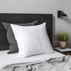 White, snow-white pillows on the bed. White linens with space for notes. Bed with white pillows.