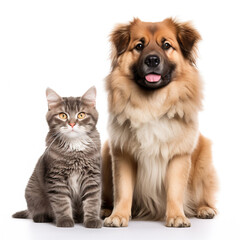 Cat and dog on a white background