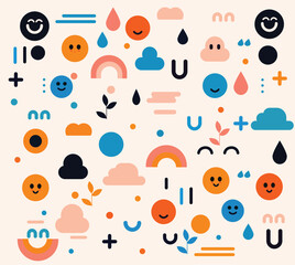 seamless pattern with smiles faces happiness