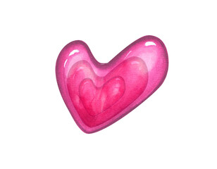 Watercolor romantic bright heart. Transparent pink hearts. Love symbol. Hand drawn illustration for wedding invitation, postcard, Valentines day, birthday and mothers day cards