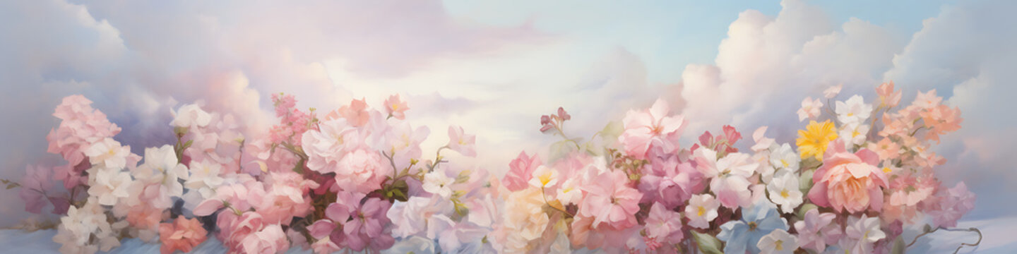 Cloud oil painting with pastel florals