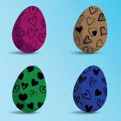 Easter egg. Hearts. Vector on blue background