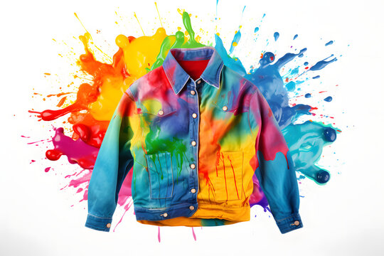 jacket doused and sprayed with bright colors isolated on a white background