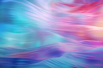 Abstract fractal geometric wavy background in blue, pink, purple. Holographic rainbow technology backdrop. Vibrant, dynamic 3d render chrome wave effect for space disco party. 