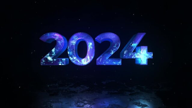 Happy new year 2024 greetings, frozen numbers, 2024 and ice
