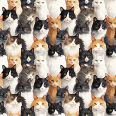 Seamless pattern with watercolor cats