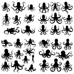 octopus silhouette, octopus png, octopus svg, octopus illustration, sea animal, sea svg, sea png, vector, pattern, floral, flower, design, ornament, seamless, silhouette, art, illustration, decoration