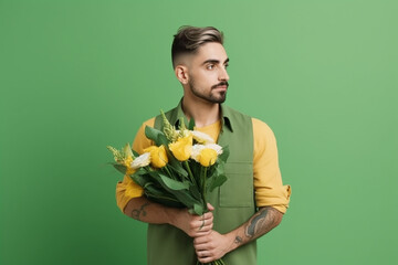 A man in a green vest and flowers. AI Generated