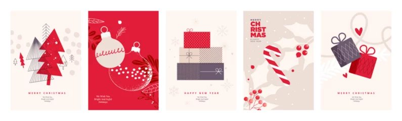 Tuinposter Set of Christmas and New Year greeting cards. Vector illustration concepts for graphic and web design, social media banner, marketing material. © PureSolution