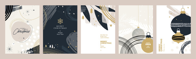 Set of Christmas and New Year greeting cards. Vector illustration concepts for graphic and web design, social media banner, marketing material.