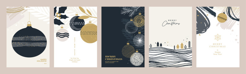 Merry Christmas and Happy New Year greeting cards set. Vector illustration concepts for background, greeting card, party invitation card, website banner, social media banner, marketing material. - obrazy, fototapety, plakaty