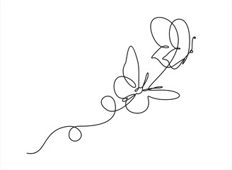 One line flying butterfly's design silhouette. Hand drawn minimalism style vector illustration
