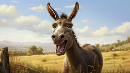 Fotobehang An amusing donkey stands with tongue sticking out, eliciting a chuckle from the viewer.  © Areesha