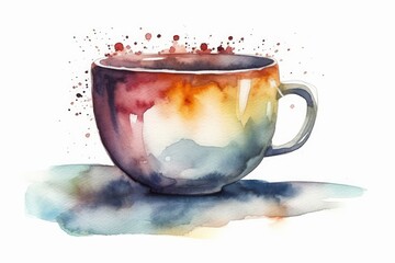 Obraz na płótnie Canvas Watercolor Hot Tea Mug with Steam on White Background. AI generated