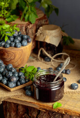Blueberry jam with fresh berries.