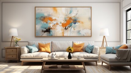 Living room with sofa and canvas painting.