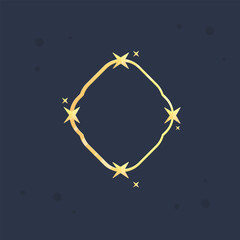 Gold Celestial Rhomb Shape Frame On Blue Background Isolated Vector