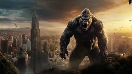 Foto op Plexiglas Huge gorilla will destroy the city created with generative AI technology © pexeltube