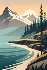 Tuinposter Blauwgroen Retro art of British Columbia , Utilize the muted color palette, poster
