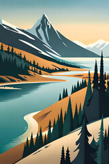 Fototapeta premium Retro art of British Columbia , Utilize the muted color palette, poster