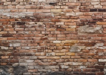 Obraz premium Old red orange brick wall background texture, wide panorama of masonry
