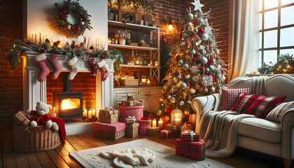Fototapeta na wymiar Christmas tree cozy christmas feeling, generative ai