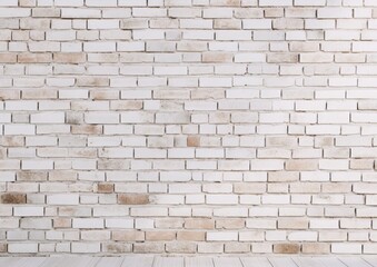 Old white brick wall background texture, wide panorama of masonry