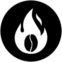 Icono de llama de fuego con grano de cafe en el centro
