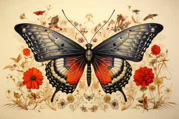 Old drawing of butterfly anatomy.