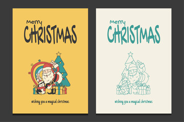 Merry Christmas greeting card with a cute Santa cartoon character, vector illustration