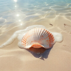 Fototapeta na wymiar Illustration of clam laying on the beach sand 