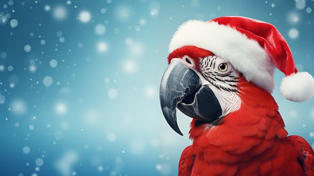 Macaw's Holiday Style: Santa Hat Elegance. Ai generative