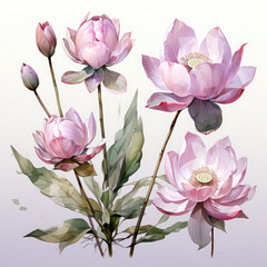 WatercoLotus Flowers Watercolor Sublimation illustration, Generative Ai