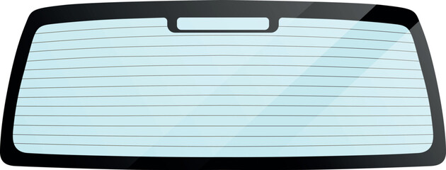 Car glass rear window with heating with light reflection, new clean back window with heating for car graphic illustrations