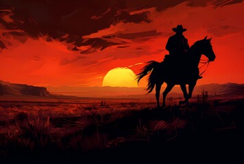 Fototapeta na wymiar silhouette of a cowboy