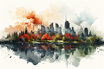 Illustration of a panorama view of the city in White Background