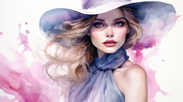 Watercolor fashion girl, fashionista model painting style