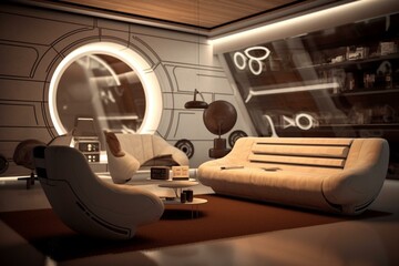 Contemporary lounge showcased by artificial intelligence. Generative AI