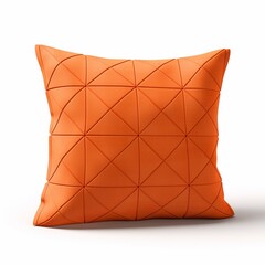 Soft orange pillow with geometry shape decoration isolated on white background