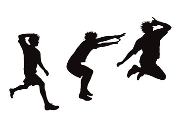 Vector silhouette of set of men jumping on white background. Symbol of sport and happiness.