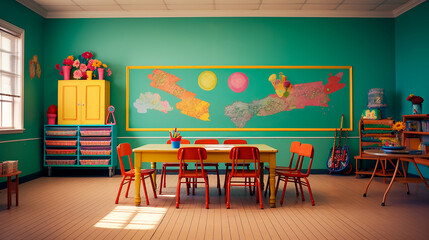 interior de un aula de colegio para niños - obrazy, fototapety, plakaty