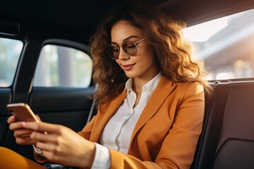 On-the-Go Professional: Businesswoman Safely Checks Messages While Parked generative ai