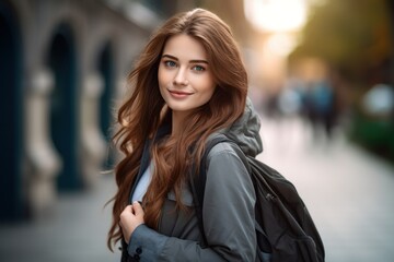 Refined Caucasian Lady Sporting Gray Jacket with a Gentle Smile generative ai 