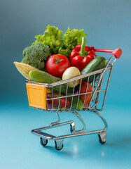 shopping trolley full with vegetables