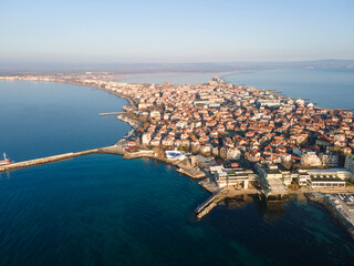 Fototapeta premium Sunrise view town of Pomorie, Burgas Region, Bulgaria