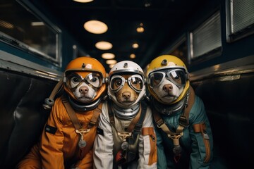 Three dogs astronauts - obrazy, fototapety, plakaty