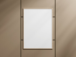 Mockup poster frame on a wall with leaf shadow