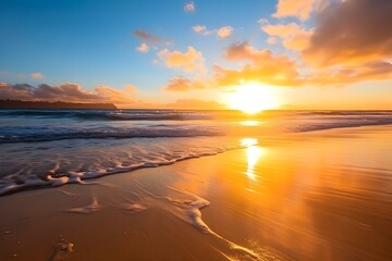Obraz premium serene beach scene during sunset- Generative AI